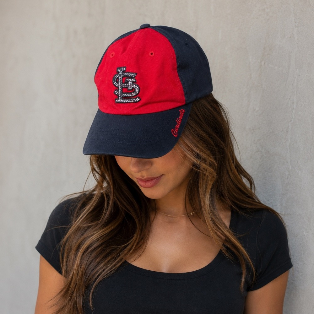 St Louis Cardinals Hat Womens Navy Red Fan Favorite MLB Sequined Logo Adjustable